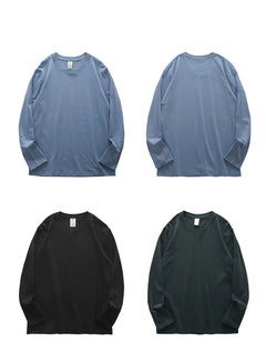 DUKEEN Men's 260G Long Sleeve T Shirts 2025 Spring Pure Cotton Solid Color Basic Crew-Neck Undershirt Men's Loose Tops 11 Color