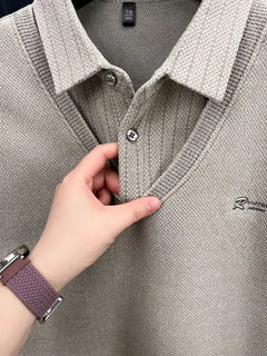 Mens Sweater Polo Collar Label Patchwork Stripes Plush Wool Liner Knitted Thickened Sweater Brand Luxury Print Thermo Menswear