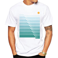 TEEHUB Mountain Sunset Brushstrokes Men T-Shirt African Safari Sunset T Shirts Short Sleeve Tshirts Geometric Harajuku Tee