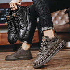 Classic Men Leather Casual Shoes Spring New High Top Platform Shoes Loafers Luxury British Business Style Walking Shoe Masculino