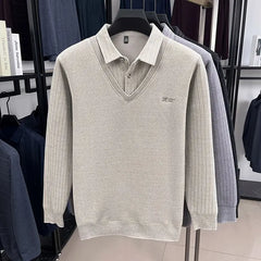 Mens Sweater Polo Collar Label Patchwork Stripes Plush Wool Liner Knitted Thickened Sweater Brand Luxury Print Thermo Menswear