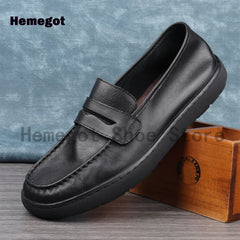 Black Leather Loafers Men Shoes Summer Soft Leather Men's Shoes Cowhide Breathable Single Shoes Handmade Casual Leather Shoes