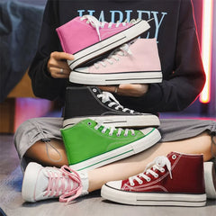 Retro High Top Canvas Shoes Classic Breathable Unisex Spring Autumn Fashionable Couple Style Cotton Lined Flat Bottom Sneakers