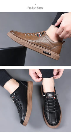 New Leather Shoes for Men Non-slip Sports Fashion Comfortable Sneakers Male Flat Slip-on Casual Brand Men's Casual