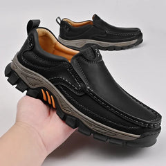 Retro Style Leather Loafers Mens Comfort Casual Shoes Breathable Male Driving Footwear Moccasin Travel Climbing Camping Footwear