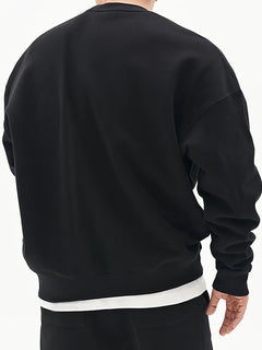 Black round Neck Sweatshirt Men's Casual Fashion Solid Color Sporty Loose Fit Spring Autumn Wear for Teenagers And Adults