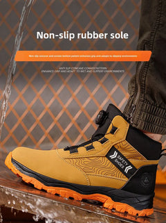 waterproof work shoes high man rotating button safety shoes anti-slip rubber outsole work boots sneakers with steel toe cap