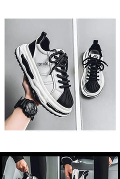Men's Sneakers Design Printing Leather Casual Sports Shoes Fashion Comfortable Height Increased Flat Platform Skateboard Shoes