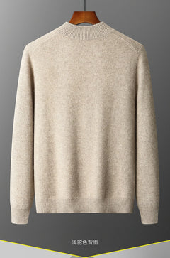 100% Merino Wool Men's Warm Sweater Mock Collar Thickened Zippered Cardigan Autumn Winter New Cashmere Knitted Long Sleeve Tops