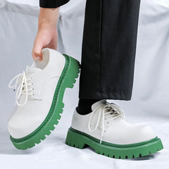 Brand Men's Lace Up Oxford Shoes Thick Sole Business Wedding Shoes Round Toe Green Sole Platform British Outdoor Casual Shoes