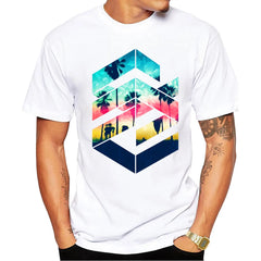 TEEHUB Mountain Sunset Brushstrokes Men T-Shirt African Safari Sunset T Shirts Short Sleeve Tshirts Geometric Harajuku Tee
