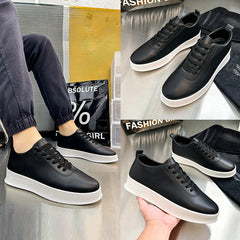 Fashion Thick Sole Black White Soft Men Leather Shoes Platform Men Casual Board Shoes Walking Sport Shoes Lightweight Work Shoes