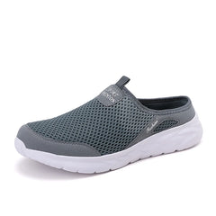 New Mens Half Slippers Summer Breathable Mesh Shoes Men Outdoor Casual Slip on Sandals Comfortable Lightweight Mesh Slippers Man