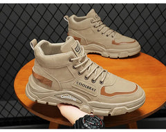 2026 new Men's High Top Boots Trendy Black Motorcycle Boots Outdoor Warm Platform Boots Men Lace-up Leather Boot Bota Masculina