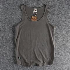 Summer New American Sleeveless O-neck Solid Color T-shirt Men's Fashion 100% Cotton Washed Casual Sports Fitness Basketball Vest