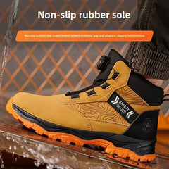 Waterproof Steel Toe Work Shoes Anti Crush Slip Resistant with Rotating Buckle No Tie Cross-Border Labor Protection Shoes