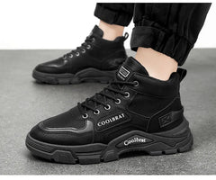 2026 new Men's High Top Boots Trendy Black Motorcycle Boots Outdoor Warm Platform Boots Men Lace-up Leather Boot Bota Masculina