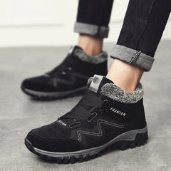 LUFUMA Leather Men Boots Winter with Fur 2022 Warm Snow Boots Men Winter Work Casual Shoes Sneakers High Top Rubber Ankle Boots