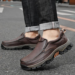 Retro Style Leather Loafers Mens Comfort Casual Shoes Breathable Male Driving Footwear Moccasin Travel Climbing Camping Footwear