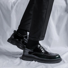 Men Korea Leather Platform Oxfords Slip On Thick Tottom For Male Derby Shoes Casual Loafers Mens Square Toe Formal Dress Shoes