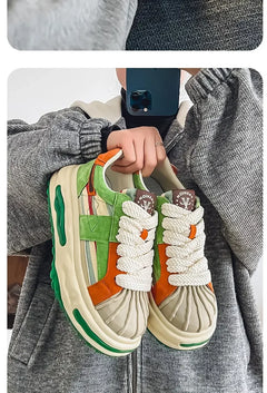 Sneakers Casual Mens Designer Dissolved Sole Board Shoes Fashion Leather Fabric Breathable Height Increased Platform Sport Shoes