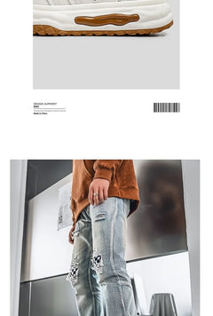 Men's Sneakers Design Printing Leather Casual Sports Shoes Fashion Comfortable Height Increased Flat Platform Skateboard Shoes
