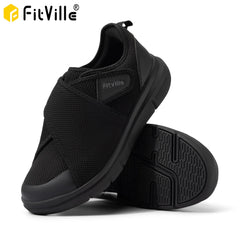 FitVille Men's Diabetic Shoes Extra Wide Slip-On Shoes for Swollen Feet Adjustable Walking Shoes for Elderly Foot Pain Relief