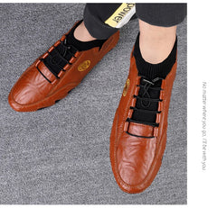 CLOHOO Men's Wear-resistant Boots Casual Classic Genuine Leather Handmade Shoes Ankle Round Toe Lace Up Walking Business Boot