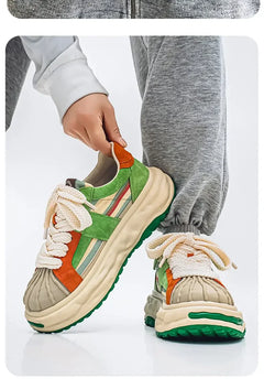 Sneakers Casual Mens Designer Dissolved Sole Board Shoes Fashion Leather Fabric Breathable Height Increased Platform Sport Shoes