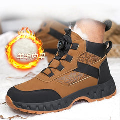 Waterproof Steel Toe Work Shoes Anti Crush Slip Resistant with Rotating Buckle No Tie Cross-Border Labor Protection Shoes