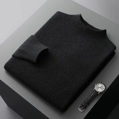 New Men's 100% Merino Wool Mock Neck Pullover Soft Warm Jumpers Quality Cashmere Sweater Casual Smart Knitwear Basic Tops Clothi