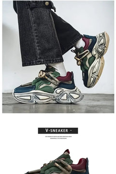Chunky Sneaker Men Designer Sport Shoes Fashion Casual Microfiber Leather Fabric Breathable Height Increased Flat Platform Shoes