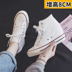 8cm High Heels Shoes Casual Canvas Shoes Platform Wedges High Top Ladies Hidden Wedge Heels Elevator Shoes