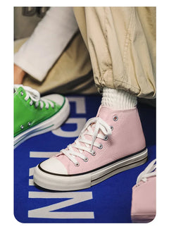 Retro High Top Canvas Shoes Classic Breathable Unisex Spring Autumn Fashionable Couple Style Cotton Lined Flat Bottom Sneakers