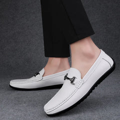 Elegantes Men Genuine Leather Loafers Non Slip Walking Shoes Breathable Outdoor Slip on Flats Casual Shoes Man Driving Moccasins