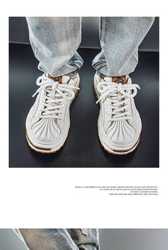 Men's Sneakers Design Printing Leather Casual Sports Shoes Fashion Comfortable Height Increased Flat Platform Skateboard Shoes