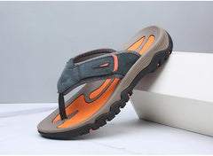 Cow Leather Outdoor Men Slippers Non-slip Wear-resistant Men's Flip Flops Summer Casual Shoes For Men Beach Sandals Plus Size