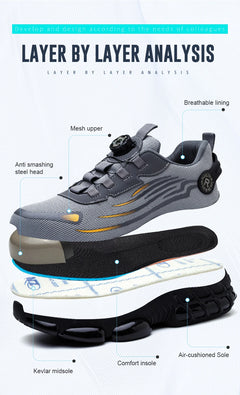 Indestructible Steel Toe Shoes for Men Women Construction Industrial Work Safety Sneakers Rotated Button Easy Wear