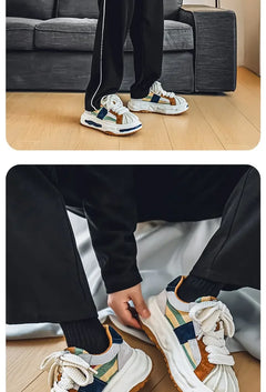 Sneakers Casual Mens Designer Dissolved Sole Board Shoes Fashion Leather Fabric Breathable Height Increased Platform Sport Shoes