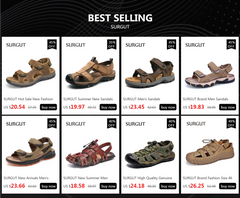 SURGUT Hot Sale New Fashion Summer Leisure Beach Men Shoes High Quality Leather Sandals The Big Yards Men's Sandals Size 38-48
