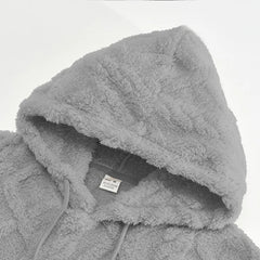 Autumn and winter leisure men's high street jacquard double-sided velvet hooded sports trend pullover sweater jacket