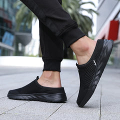 New Mens Half Slippers Summer Breathable Mesh Shoes Men Outdoor Casual Slip on Sandals Comfortable Lightweight Mesh Slippers Man