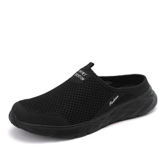 New Mens Half Slippers Summer Breathable Mesh Shoes Men Outdoor Casual Slip on Sandals Comfortable Lightweight Mesh Slippers Man