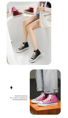 Retro High Top Canvas Shoes Classic Breathable Unisex Spring Autumn Fashionable Couple Style Cotton Lined Flat Bottom Sneakers