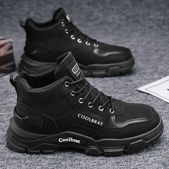 2026 new Men's High Top Boots Trendy Black Motorcycle Boots Outdoor Warm Platform Boots Men Lace-up Leather Boot Bota Masculina