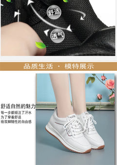 Women Versatile Non-slip Spring Autumn Soft Sole Soft Leather Shoes Fashion Breathable Lace-Up Solid Casual Flat Sneakers