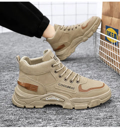 2026 new Men's High Top Boots Trendy Black Motorcycle Boots Outdoor Warm Platform Boots Men Lace-up Leather Boot Bota Masculina