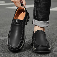 Retro Style Leather Loafers Mens Comfort Casual Shoes Breathable Male Driving Footwear Moccasin Travel Climbing Camping Footwear