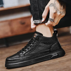 Classic Men Leather Casual Shoes Spring New High Top Platform Shoes Loafers Luxury British Business Style Walking Shoe Masculino