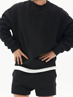 Black round Neck Sweatshirt Men's Casual Fashion Solid Color Sporty Loose Fit Spring Autumn Wear for Teenagers And Adults